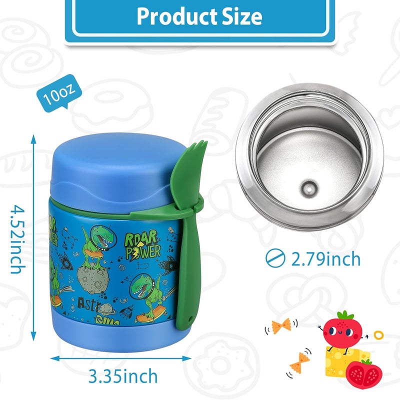 Howeemo 10oz Soup Thermo for Hot Food Kids,Lunch Thermo Kids Food Jar with Spoon Hot Insulated Food Containers,Leak Proof Stainless Steel Wide Mouth Lunch Food Thermo Jar for School(Blue-Dinosaur) - Image 3
